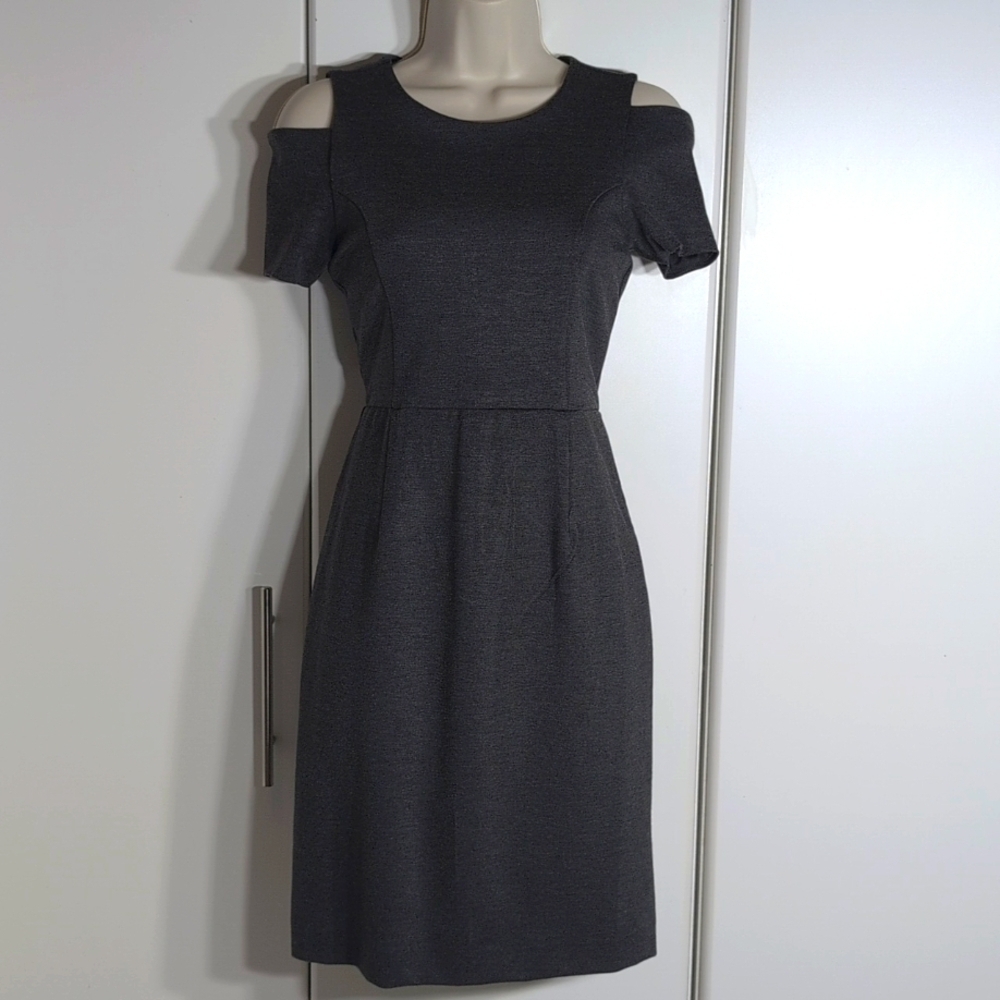 Banana Republic Gray Cold Shoulder Ponte Sheath Dress Stretch Heather Gray, Sz 0